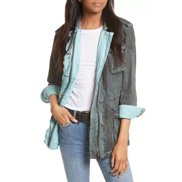 Free People OB610284 Women Sz M Charcoal Blue Double Cloth Military Jacket - Picture 13 of 13